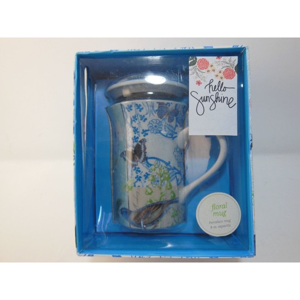 Punctuate by Barnes & Noble Floral Butterfly  Mug Tea Cup & lid, NEW  gift box